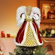 Christmas Tree Angel Topper, Angel Tree Top with LED Lights, Angel Ornament with Feather Wings, Light Up Christmas Tree Angel Figure for Home Partys Decorations
