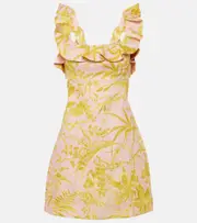 [Zimmermann] Zimmermann Golden Ruffle floral linen minidress AU 16 pink