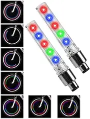 2PCS Bike Wheel Lights 5 LED Neon Flashing Tire Valve Stem Caps Colorful Tyre Valve Bicycle Spoke Lights for Adults Kids Cycling Accessories Gas Nozzle Lamp 8 Modes with Batteries[Energy Class A]