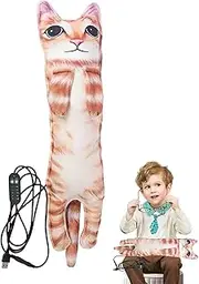 Cat Heating Pad, 60cm, Plush Simulation Cat Pillow, Long Menstrual Heating Mat, Portable Thermal Relief, Soft Stuffed Doll Design for Teen Girls, Period Comfort, White Brown