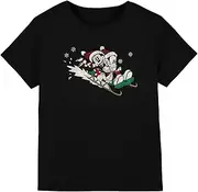 [Disney] Childrens/Kids Sledding For Christmas Mickey & Minnie Mouse T-Shirt (UK Size: 3-4 Years) (Black)