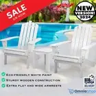 White Adirondack Cape Cod Outdoor Wooden Chairs Pair Side Table 3pc Set Hamptons
