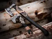 Set of 2 Custom Handforged Carbon Steel Hunting Camping Viking Double Head Axe