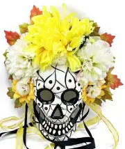 Day of the Dead Mask Dia de los Muertos White Grin and Streamers Papier Mache'