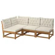 NÄMMARÖ 3-seat modular corner sofa, outdoor light brown stained/Kuddarna light grey-beige