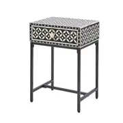 [OneWorld Collection] Stella Bone Inlay Bedside Table Black/White/Black Base