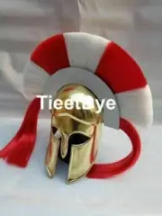 Greek Corinthian Helmet Armor with White & Red Plume Medieval Knight Helmet