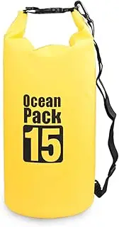 10L/15L/20L/30L Outdoor Waterproof Dry Backpack Water Floating Bag Roll Top Sack for Kayaking Rafting Boating River Trekking Yellow 15L