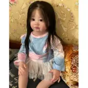 30" Finished Reborn Doll Assembled Toddler Girl Long Black Hair Rooted Handmade