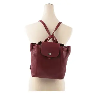 【LONGCHAMP】LE PLIAGE CUIR小羊皮後背包(XS)(酒紅色) 1306737945