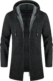 [Maiyifu-GJ] Men's Full Zip Cardigan Sweater Long Sleeve Hooded Knitted Sweaters Jackets Winter Warm Fleece Lined Outerwear