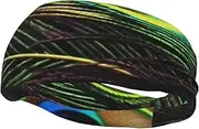 [FHEDVBN] Peacock Feathers Sweatbands for Men Women Sport Headbands Moisture Wicking Athletic Sweat Band Fashion Non Slip Hairband for Tennis, Basketball, Running, Gym