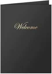 The Gallery Collection - 9 x 12 Welcome Pocket Folders, Gold Foil Stamped for HR Professionals, (25 Qty) - Black