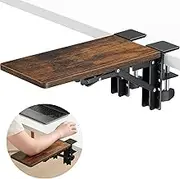 ETHU Desk Extender Tray, 11.8"x 5.9" Ergonomics Computer Arm Wrist Rest for Desk, Foldable Keyboard Drawer Tray Clamp On Mount Easy to Install, Armrest Support for Home and Office (Wood)