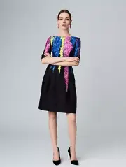 $2890 New Oscar de la Renta Painted Tendril Silk Blend Mikado Dress Black 0 2 4