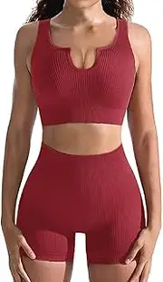 [niyokki] Two Piece Workout Sets for Women, Sexy One Shoulder Matching Crop Tank Top Set Outfits for Women 3 Pieces