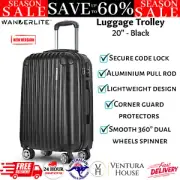 Wanderlite Suitcases Luggage Set 20" Cabin Carry On Trolley Secure Travel Bag Bk