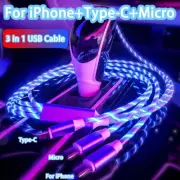 Colourful Charging Cable Flashing LED Light ALL 3in1 APPLE / MICRO USB / USB