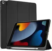 ProCase iPad 10.2 9th Gen 2021/10.2 8th Gen 2020 / 7th Generation 2019 with Pencil Holder, Flexible Soft TPU Back Cover Ultra Slim Lightweight Stand Protective Case for Apple iPad 9/8/7 -Black