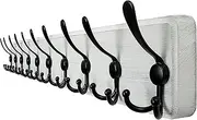 WEBI Coat Rack Wall Mount,38 9/16" Long,10 Hooks,Large Coat Hooks Wall Mounted,Coat Hanger Wall,Wood Hook Rack Rail,Triple Hooks for Hanging Coats,Clothes,Jacket,Black/White
