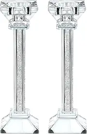Crystal Candle Holders Set of 2-8.6" Tall Crystal Candlestick Holders - Ultra Elegant and Modern Centerpiece Home Decor