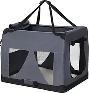 i.Pet Pet Carrier, 82 x 58 x 58cm 600D Oxford Extra Large Dog Crate Cat Carriers Foldable Bag Soft Sided Collapsible Travel Handbag Pets Products, Portable Removable Roof Cover Side Pocket Grey