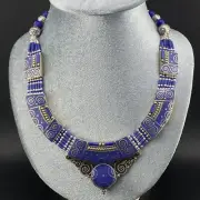 Extremely Beautiful Lapis with use of geometric shapes Beaded Design Necklace