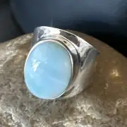 Womens Blue Larimar Navajo Sterling Silver Ring Size 9 17651