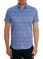 Robert Graham Mens Wade Abstract Cotton Shirt Medium Blue - NWT $158