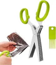 Scissors | Multipurpose Cooking Shears | 5 Blade Kitchen Shears, Cutter Cleaning Brush for Chopping Basil Chive