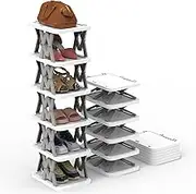iMounTEK 6 Tier Foldable Shoe Rack Vertical Shoe Organizer Narrow Shoe Rack for Small Spaces Space Saving Free Standing for Corner Entryway Hallway Bedroom