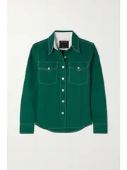 [MERYLL ROGGE] MERYLL ROGGE - Paneled Cotton-blend Drill Shirt - Dark green - FR 34 FR 34 Green