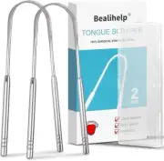 Tongue Scraper, 100% Surgical 304 Stainless Steel Tongue Cleaner for Adul 2 Pack