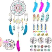 GTNCE Dream Catcher Diamond Art for Kids, 5D Diamond Painting Wind Chime Craft Kits for Kids, Dreamcatcher Diamond Painting Kit, with Colorful Feathers, Beads and Small Bells, for Window Garden