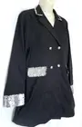 Elegant Lightweight BLACK/ Silver Sequin Blazer Dress Metal Buttons Size 14 BNEW