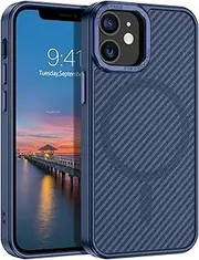 BENTOBEN Carbon Fiber iPhone 12 Mini Case [Compatible with MagSafe] Magnetic iPhone 12 Mini Phone Case Slim Thin Smooth Shockproof Women Men Protective Cases Cover for iPhone 12 Mini 5.4", Navy Blue