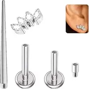 [XXKOTWA] 16G Flat Back Earrings Stud G23 Titanium Cartilage Helix Tragus Conch Lobe Medusa Labret Piercing Jewelry Nose Studs Internally Threaded Earrings Stud for Women Men 6mm 8mm, Titanium, cubic