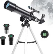 Telescope, Telescopes for Kids Beginners, 50mm Aperture 360mm Astronomical Refractor Telescope with 3 Eyepieces and Tripod Portable Scope for Adult Children (Black)