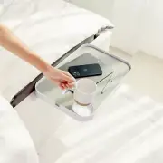 White Bedside Shelf Table College Morden Bedroom Nightstand w/ Cup Cable Holder