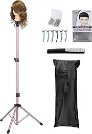 Auroras Adjustable Wig Stand Tripod, Mannequin Stand for Wig Tripod Stand, Mannequin Head Stand for Cosmetology Hairdressing Training, Pink (Mannequin Head Not Included)