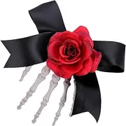 [Whnbuij] Hand Bone Shaped Hair Clip, Skeleton Hair Clips, Skull Hand Bowknot Hair Clips, Bone Claw Hair Pins, Cute Bow, Skeleton Claws, Hair Clip, Hand Claw Clips with Rose Petals