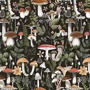 GaliGali Peel and Stick Wallpaper, Contact Paper for Bathroom/Home Decor，Black Boho Floral Wallpaper, Mushroom Removable Vinyl Waterproof Self-Adhesive Contact Paper, 17.3"x118", NO.A00121A-3