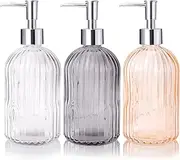 RETON 3 Pack Soap Dispenser Set, 14 Oz Clear Glass Soap Dispenser with Rust Proof Plastic Pump, Refillable Liquid Hand Soap Dispenser, Bathroom Soap Dispenser for Kitchen Countertop (3 Colors)