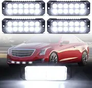 Raryloy 12-LED Sync Feature Flashing Strobe Lights for Trucks Car Vehicle Mini Grille Light Emergency Beacon Hazard Warning Lights 4 PCS (Wihte)