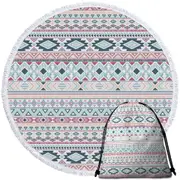Mint Hues Aztec Stripes Round Beach Towel