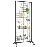 Gridwall Panel Display Stand 2.1' x 5.5' Ft, Heavy Movable Floorstanding Deta...