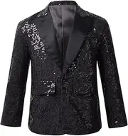 [Oyolan] Kids Boys Stylish Lapel Collar Shiny Sequins Suit Jacket Coat Blazer Tuxedo Wedding Banquet Costume