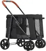 Large Dog Strollers, Luxury Dog Pram Pet Dog Stroller for Large Dogs, Foldable Carrier Cart Premium Pet Pushchair 4 Wheel Pet Gear Stroller Carriage for Cat, Dog and More(Nero)