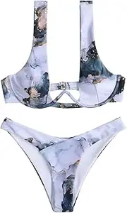 [Generic] Striped Cut Push Swimsuit Piece Set Halter Up Women Two Bikini Waist Hight High Swimwears Tankinis Set Womens Plus Size Swimsuits