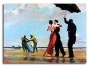 BANKSY -Singing in the Rain- QUALITY CANVAS PRINT - Graffiti Street Poster 12x8"